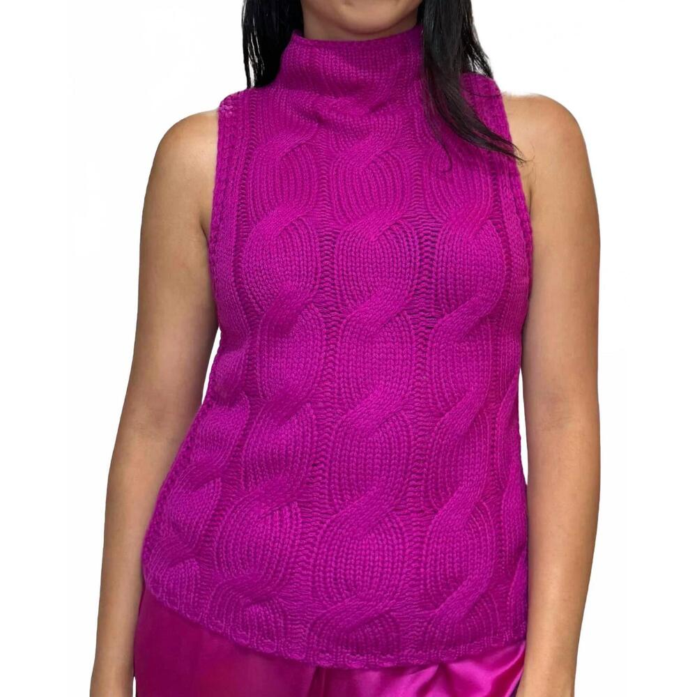 NEW SABLYN salvia sleeveless cashmere cable turtleneck top in magenta